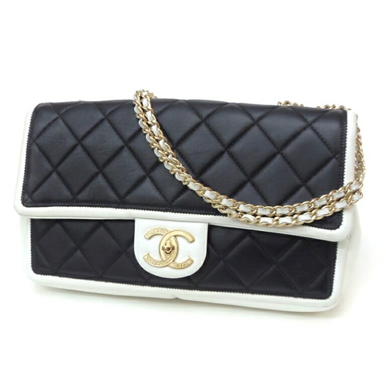 ｼｬﾈﾙ CHANEL ｼｮﾙﾀﾞｰﾊﾞｯｸﾞ ﾁｪｰﾝｼｮﾙﾀﾞｰ ﾏﾄﾗｯｾ ｺｺﾏｰｸ 黒白 【中古】(61078)