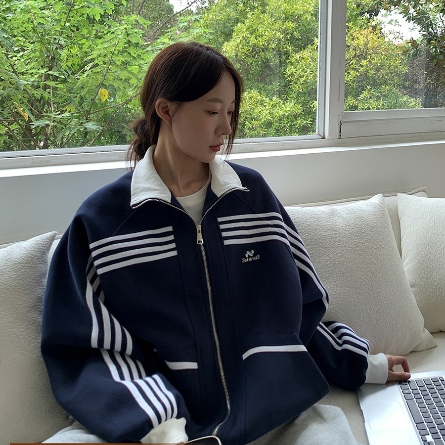 春夏 韓国 かわいいレディースバイカラーハイネックスタンドネックアウター羽織りスポーティー長袖配色スウェットコーデトップススポーツサイズサイドカジュアルシルエットファッション系フル丈トラック