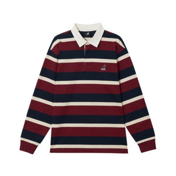 M 長袖Tシャツ CQK KRFC-LT35380BX ストライプポロ 長袖Tシャツ 3538 バーガンディ