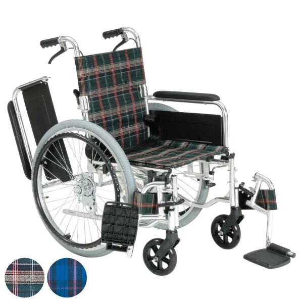 多機能車いす 跳ね上げ式スイングアウトタイプ 自走式背折れ型 チェック柄 非課税 車いす 車椅子 跳ね上げ式 折りたたみ 背折れ 自走式 コンパクト 介護 車イス アルミ製 スイングアウト 折り畳み