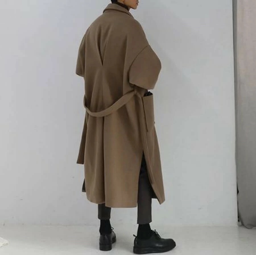 新品 メンズ ロングコート ラップコート ウールコート 韓国 9206