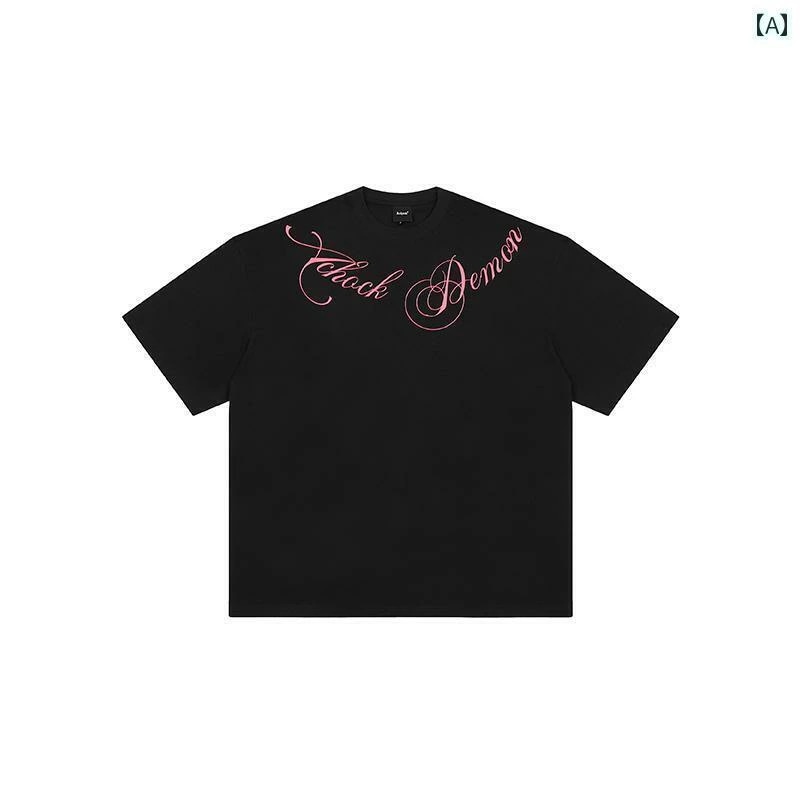 Tシャツ　レディース　かわいい Achock オフィシャル ストア ストリート ファッション Tシャツ 花柄 アメリカン カップル ラウンドネック 半袖 メンズ