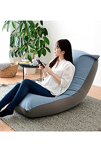 山善(YAMAZEN) ビーズクッション (ソファー) 特大 (幅142×奥行65×高さ35cm) 2WAY (やわかかめ/かため) カバーが洗える ビーズ注入口あり ブルー/グレー BS42-146