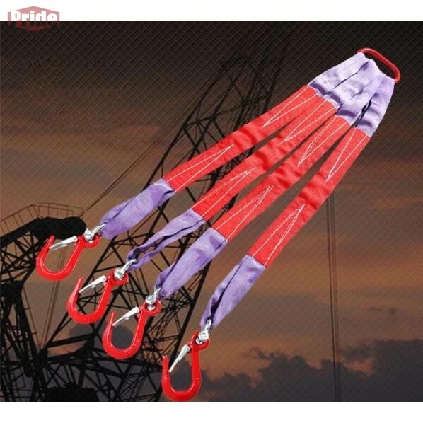 期間限定 新品 ベルトスリング 4点吊りスリ合金鋼製フック付き リング付き ポリエステル製 1m 耐荷重2t ベルト幅4cm