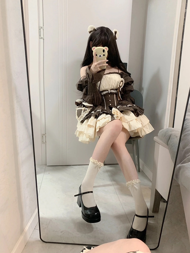 キャミソールワンピースロリータ 白雪姫bai Xueji スイートサスペンダー ロリータ ロリータ チュチュスカート バレエウエスト 長袖 プリンセスドレス