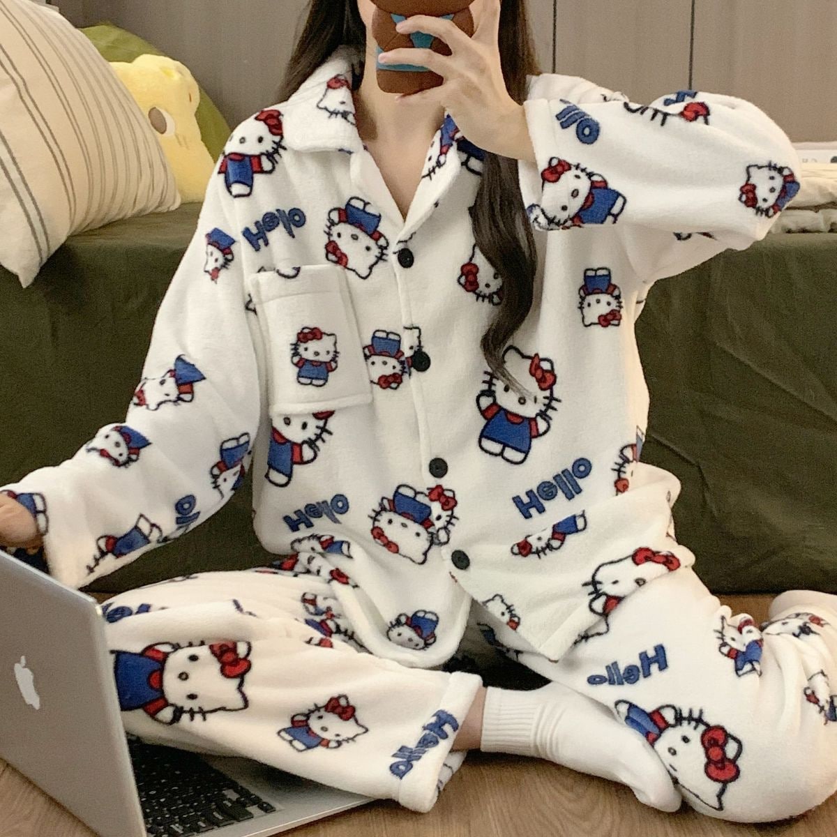 6種類選べる 韓国 キティ パジャマ ロングパジャマ パジャマ ルームウェア サンリオです マイメロディ シナモロール 可愛いです 厚手ルームウェア キティ パジャマ もこもこ