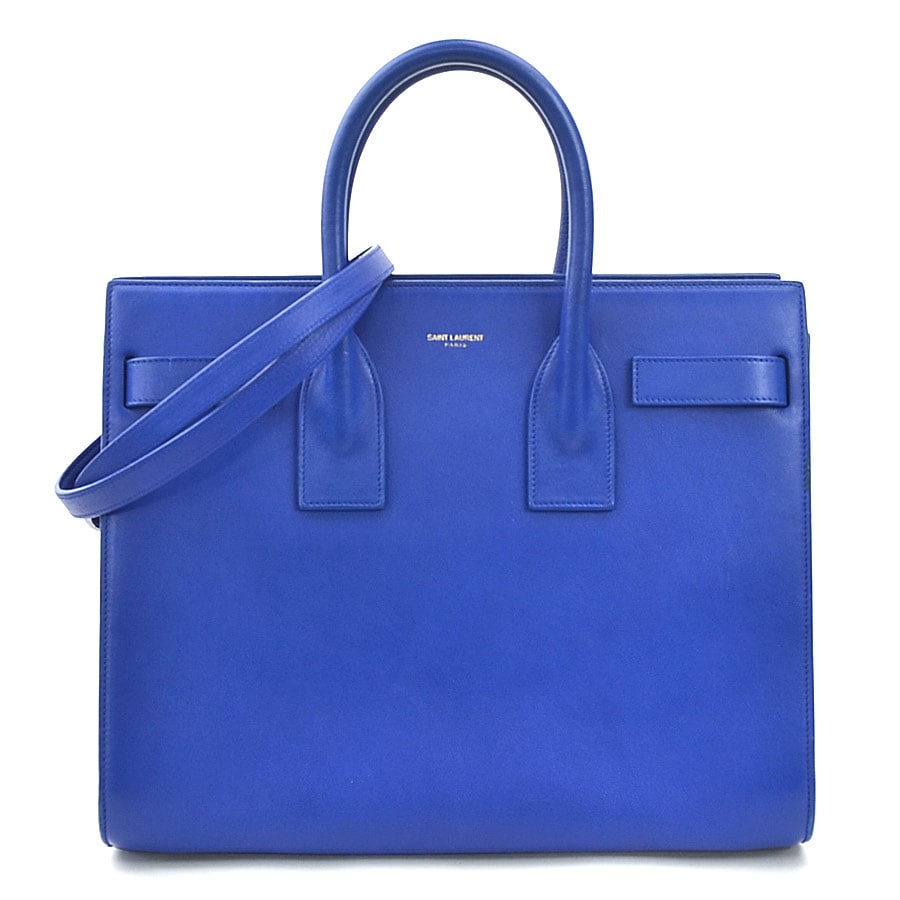 サンローラン SAINT LAURENT ハンドバッグ ショルダーバッグ サック ドゥ ジュール レザー ブルー ゴールド レディース e59811a