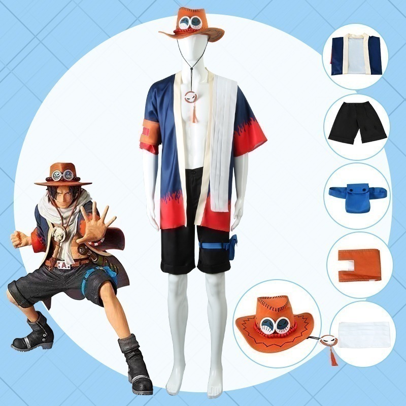 ワンピースcos服火拳エースコスプレ着物セット帽子二次元コスプレ衣装