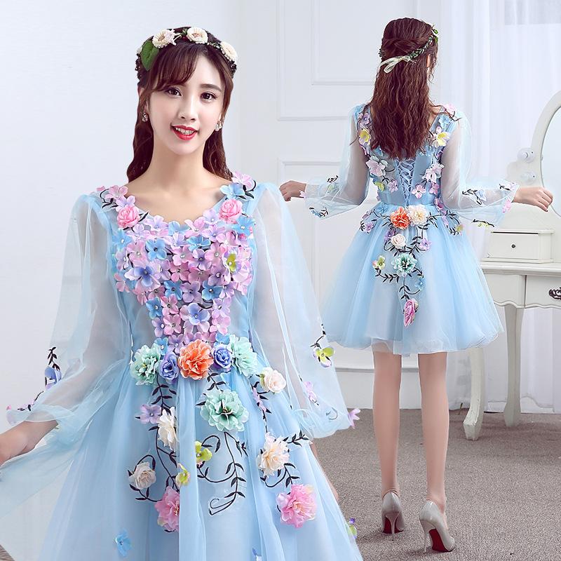 カラードレス レディース ショート ドレス パーティー ワンピース お誕生日 お花 ダンスウェア 公演 発表会 舞台衣装 ライブ フェミニン 夏 女の子洋服