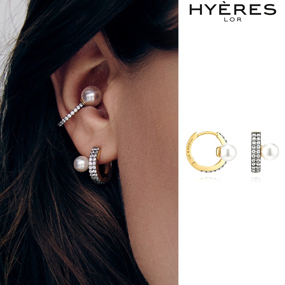 [HYERES LOR] Noailles Silver Antique Pearl Point One Touch Earrings full