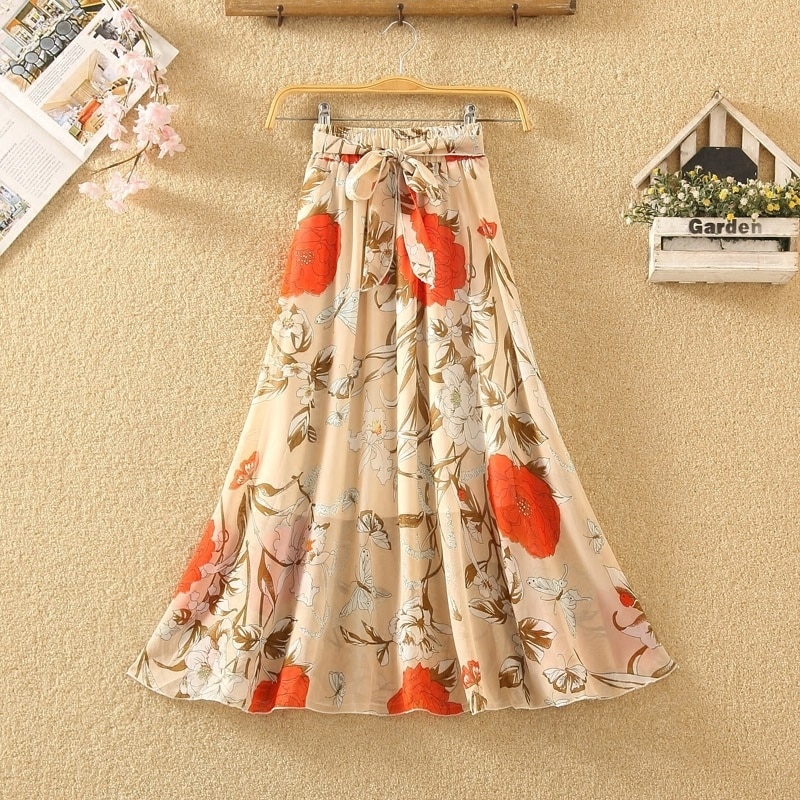 3264．花柄Ａラインフレアきれいめボトムス(ベージュ) 2019 春夏 お呼ばれ ご挨拶 記念日 花柄 スカート