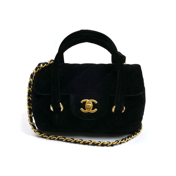 CHANEL シャネル ベルベット ミニ ボーリング 2024 VIP クリスマスギフト 2Wayショルダーバッグ ブラック レディース 中古 美品