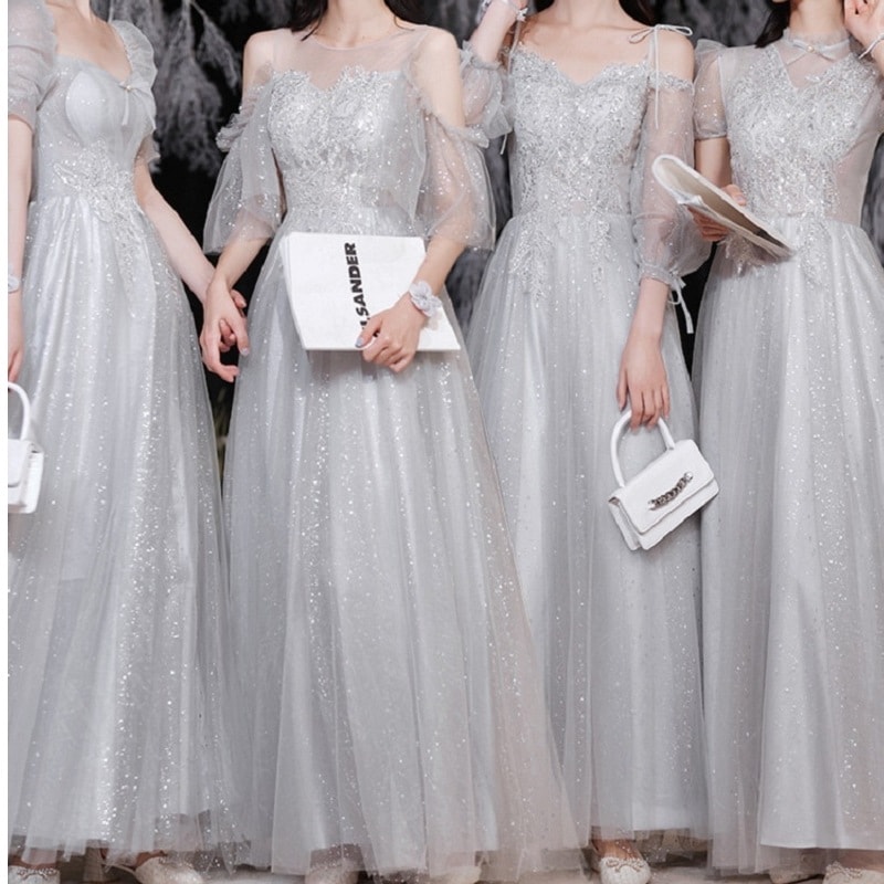 韓国ファッション メッシュ レディース ブライズメイド ドレス パーティー 結婚式 ドレス お呼ばれ 中長さ ワンピ パーティードレス キャバドレス