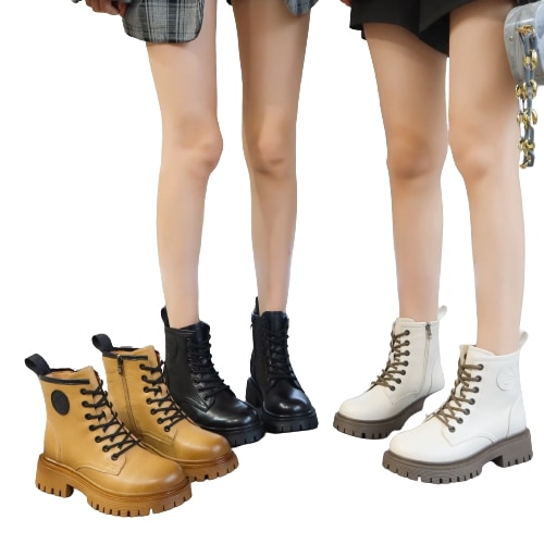 英国ヴィンテージマーチンブーツ女性本革擦りカラーショートブーツ厚底太ヒール春秋シングルブーツ