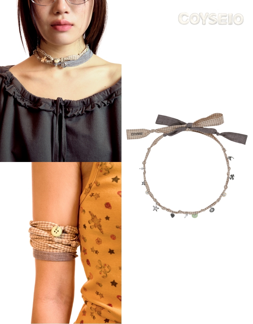 韓国限定 韓国人気 SNS流行 ファッショントレンド アクセサリー ブレスレット RAW FABRIC NECKLACE - Ash Brown