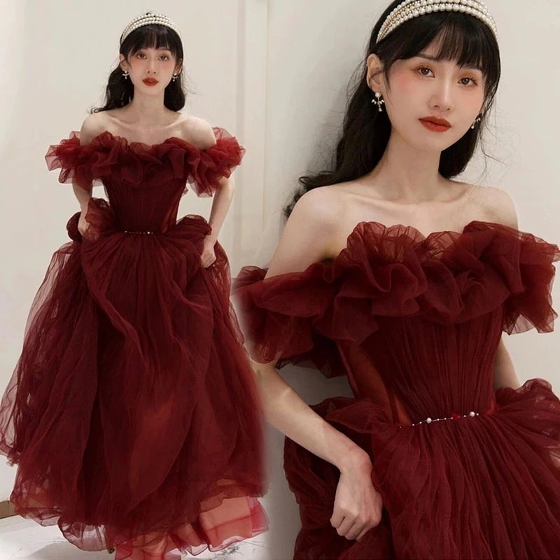 綺麗 レッドドレス パーティー フォーマル 赤 イブニングドレス 演奏会 ウェディング 発表会 成人式 二次会 お呼ばれ ロングドレス オーダーメイド 756