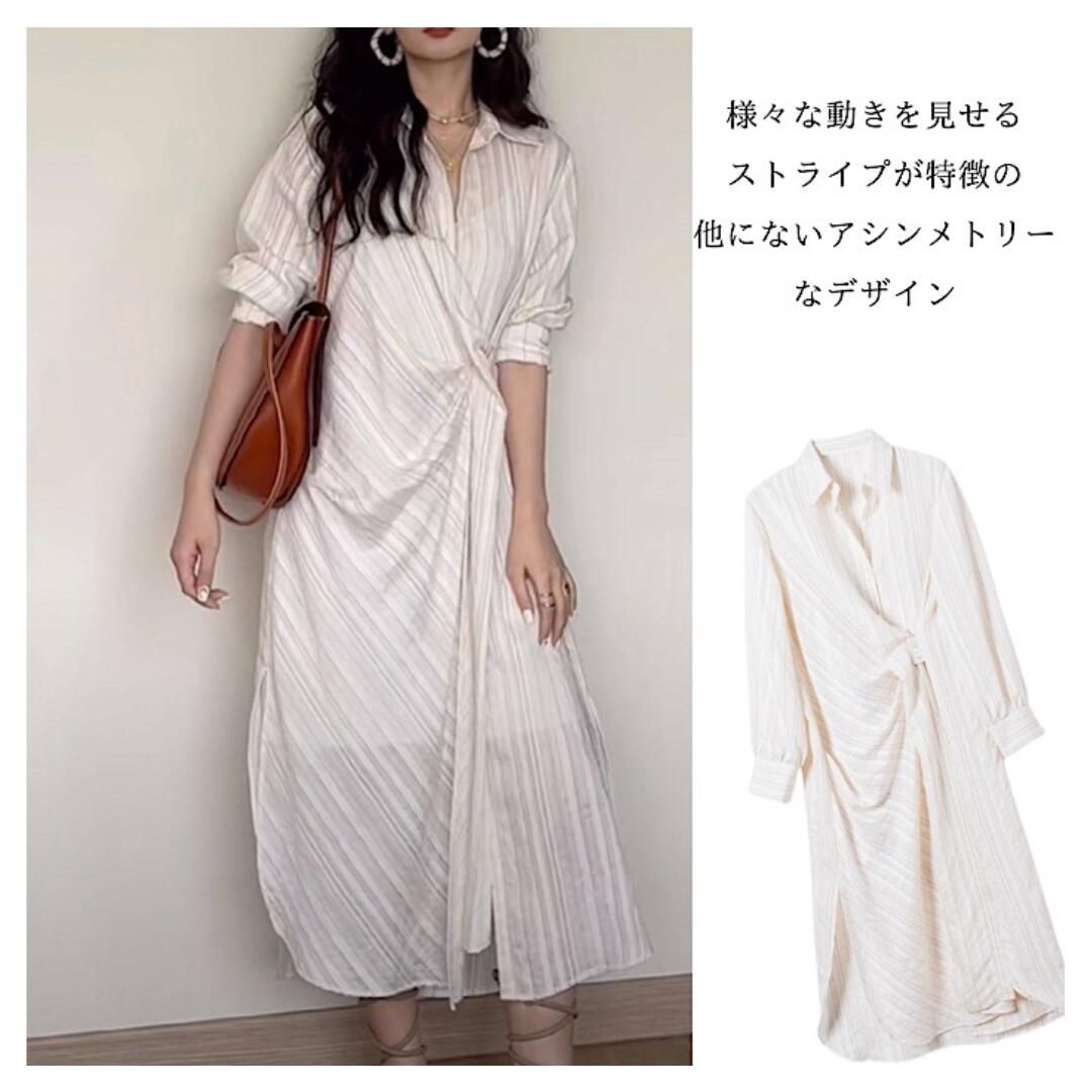 【急速出荷】シャツワンピース アシンメトリー 長袖 七分袖 春コーデ 大人可愛い 20代 30代 40代 50代 60代女性 ファッション 清楚 上品 カジュアル きれいめ ワンピース 春物