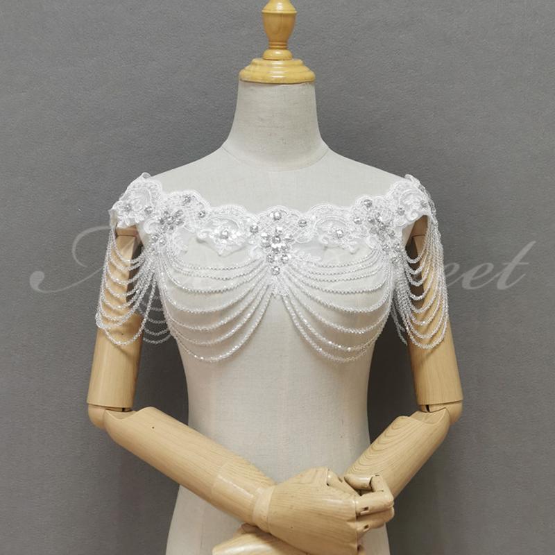 ドレスアレンジ ウェディングボレロ ケープ 肩掛け ショール ビーズ レース 花嫁 結婚式 二次会 披露宴 お色直し 前撮り ラインストーン オフホワイト