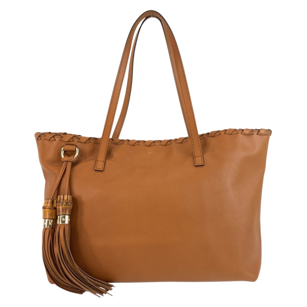 美品 バンブー タッセル ブラウン ゴールド金具 レザー 354665 トートバッグ ショルダーバッグ レディース 503902