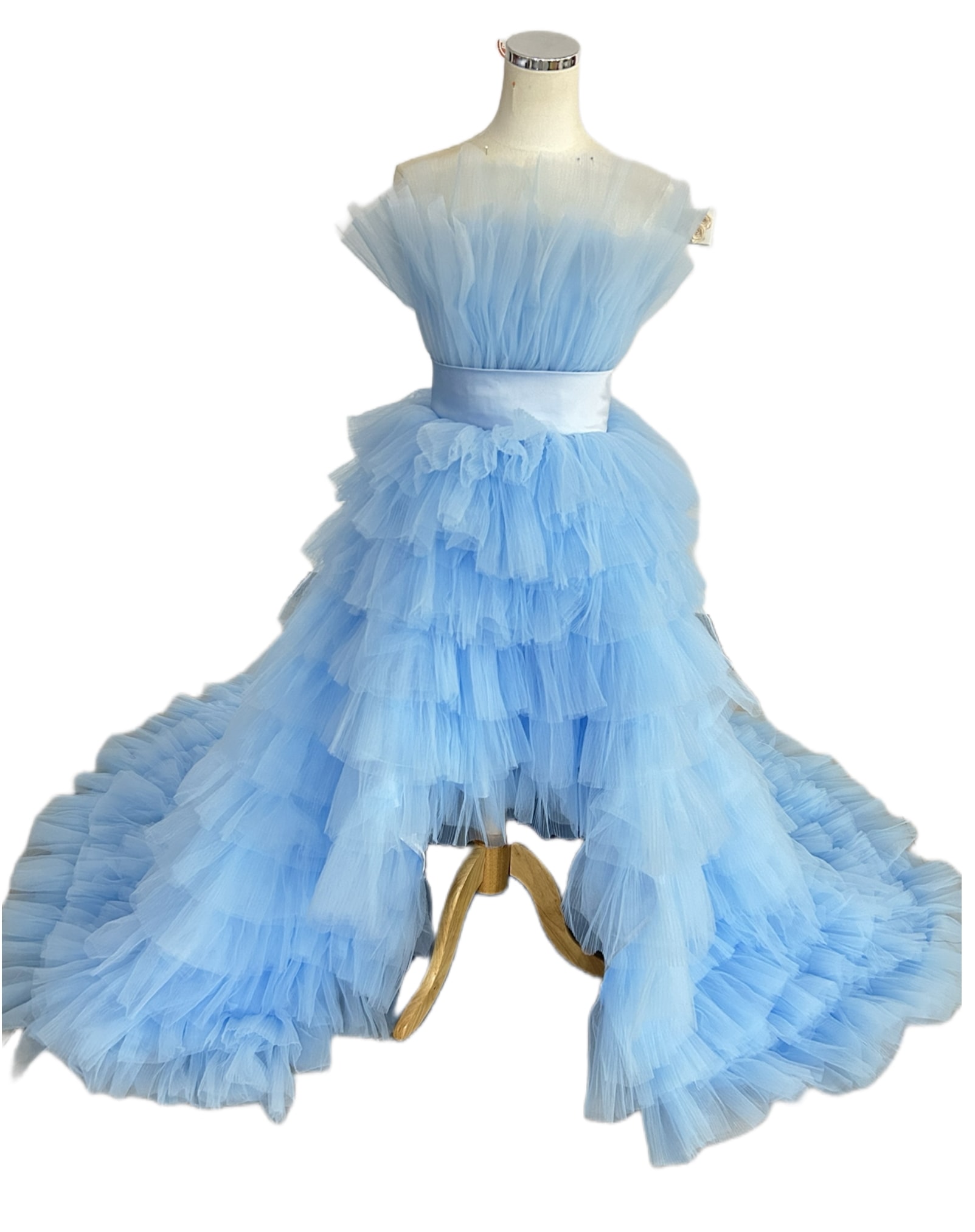 エレガント カラードレス 水色 ソフトチュール フィッシュテール 憧れのドレス 音楽会 2次会