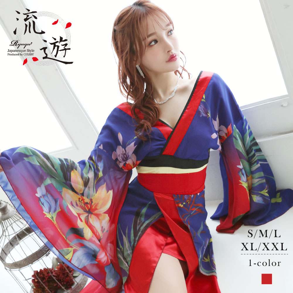 キャバドレス 和柄 和柄 ドレス 花魁 ダンス衣装 着物ドレス 中ミニ 花柄 おいらん 大きいサイズ キャバ 流遊