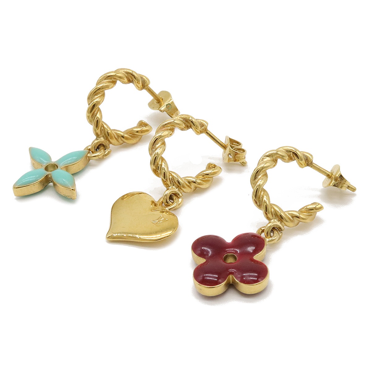 ブークル ドレイユ スウィートモノグラム ピアス 3個セット GP ゴールド ワインレッド ターコイズブル
