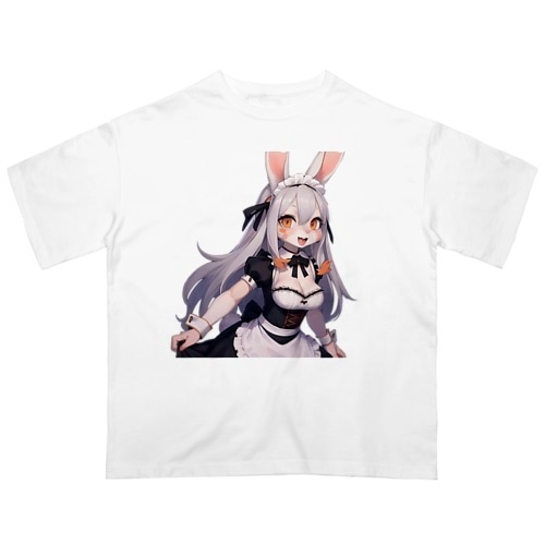 【文字入れ可能受注生産】白うさぎの女の子 メイド ケモナー オーバーサイズTシャツ
