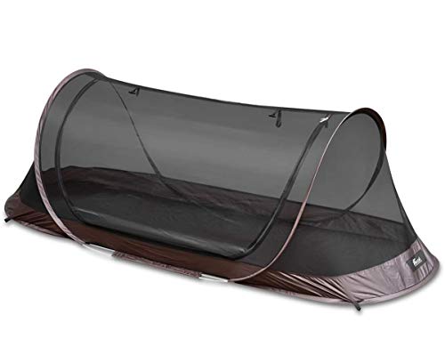 FIELDOOR ポップアップテント メッシュタイプ 【ダークブラウン】 開くだけ 簡単設営 1人用 ソロ コット 車中泊 カンガルースタイル シェルター タープ キャンプ アウトドア 蚊帳 モスキー