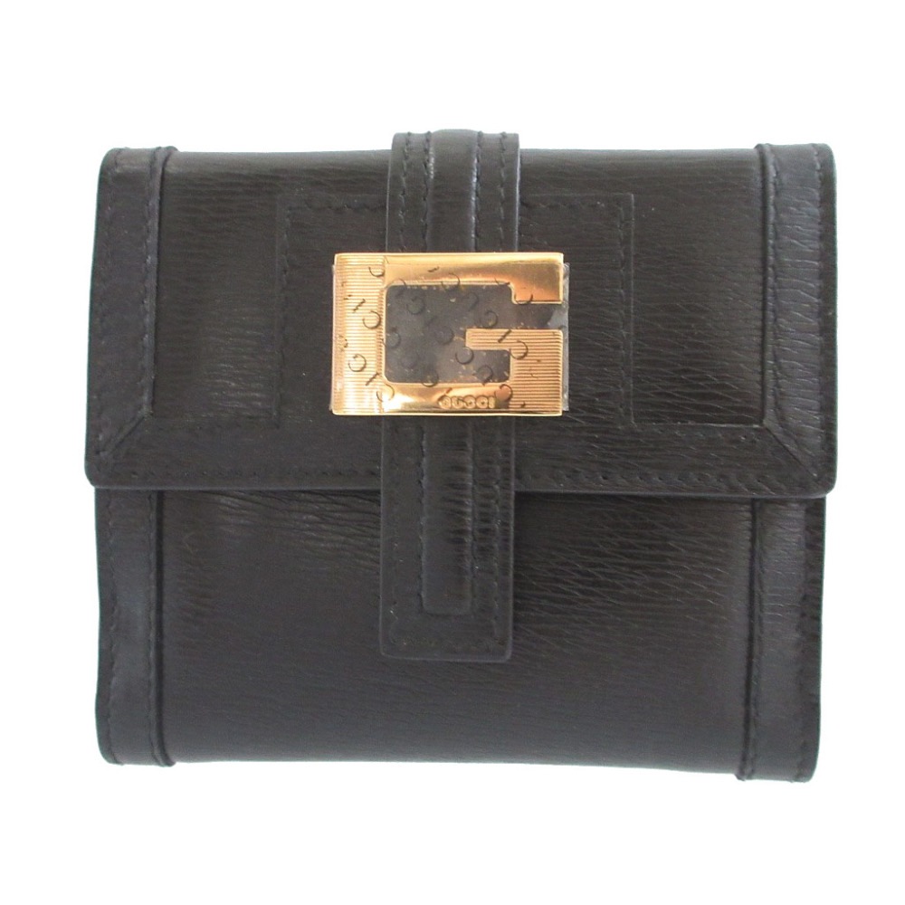 美品 Gロゴ Wホック 035・2118・2292 二つ折り財布 レザー/レザー ブラック 1154【中古】 レディース