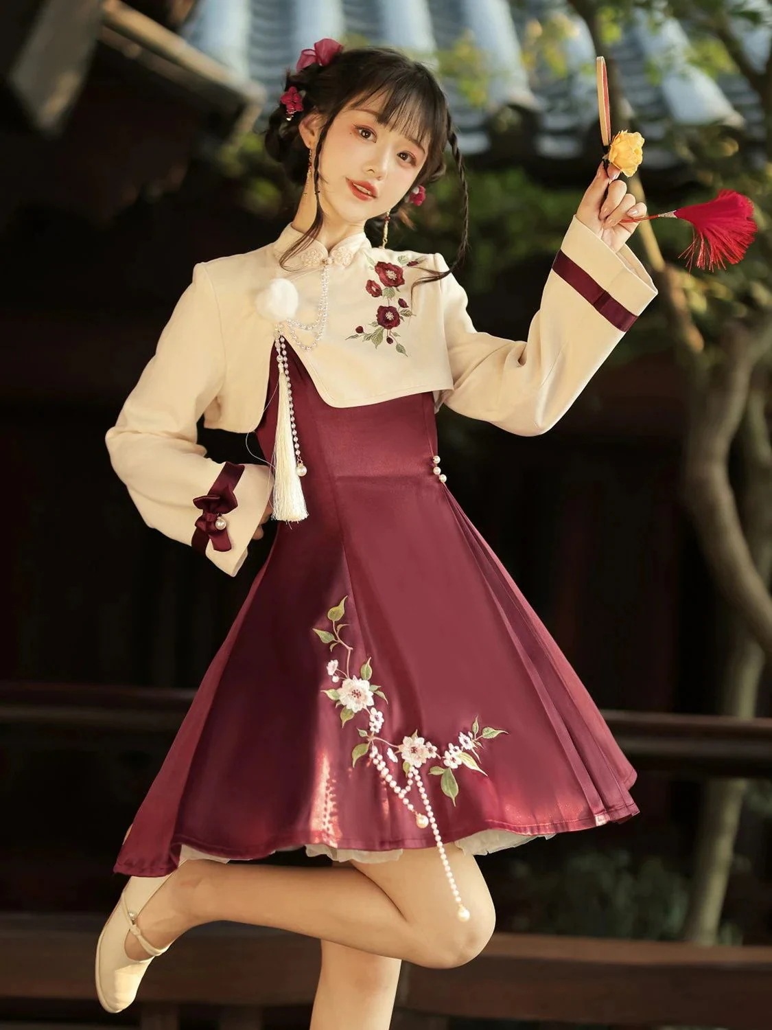 本日の限定商品 ロリータ ワンピース コスプレロリータ ドレス ハロウィン オリジナル椿 約ロリータ漢服 セット