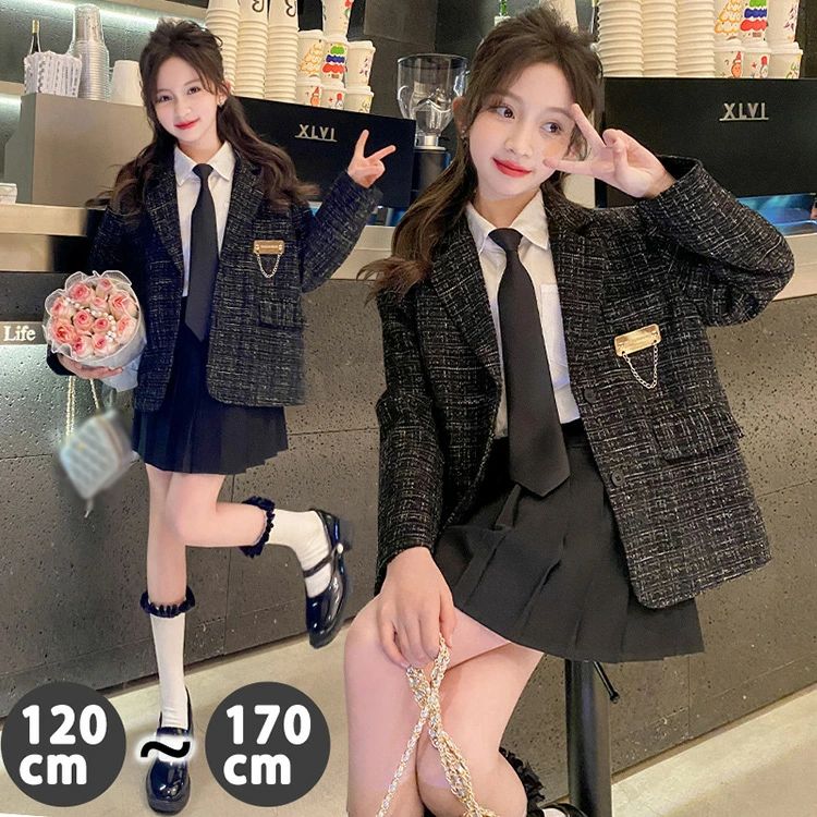 デビューした入学式 スーツ 子供服 女の子 卒業式 スカート セットアップ ツイード ジュニア ジャケット フォーマル スーツ 可愛い お洒落 セットアップ 入園式 卒園式 結婚式 発表会 撮影