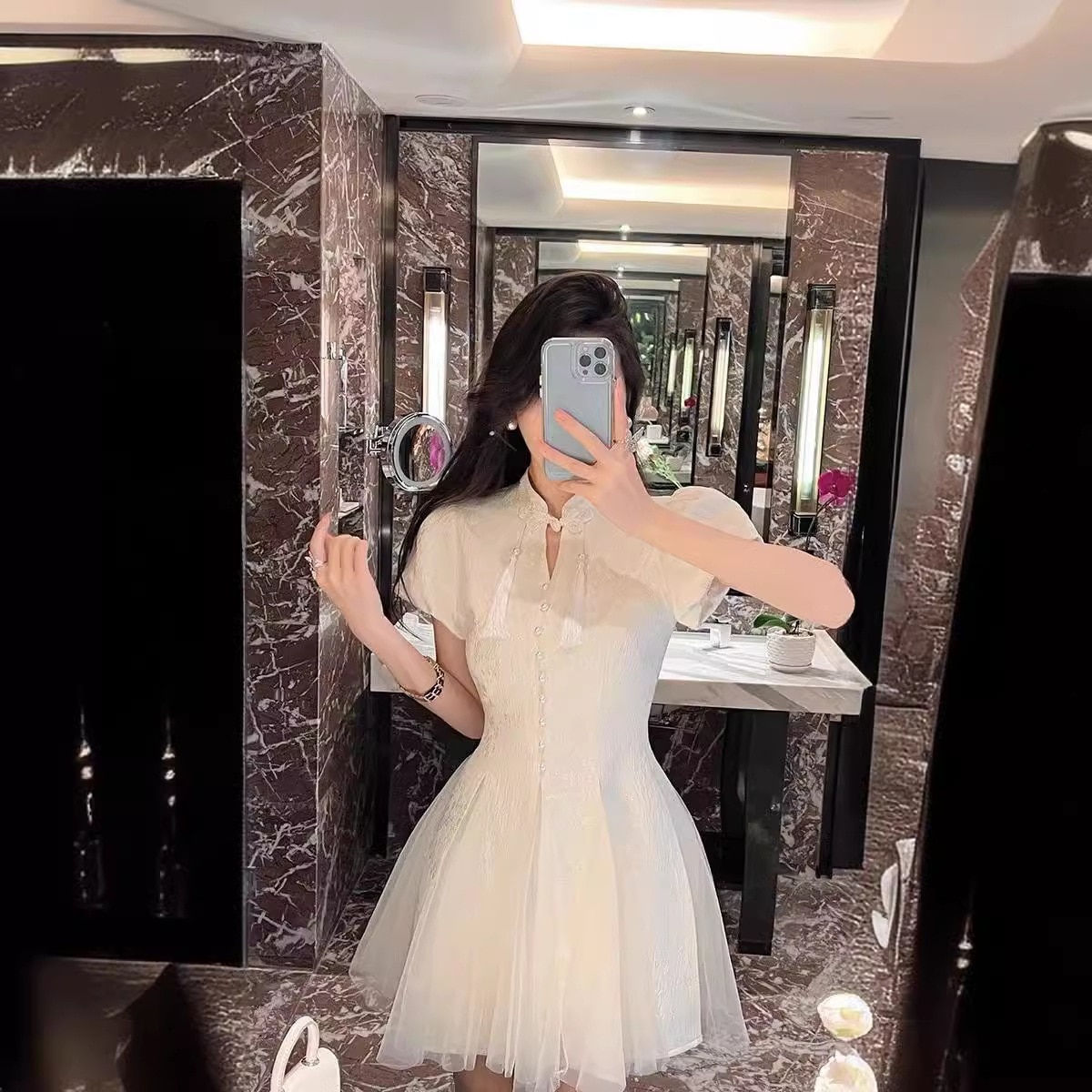 【1つ買うと10つ無料】新しい国家風力重工業改善チョンサムピンクドレスピンクドレス女性春と夏のストリーミングスパンベストプリンセススカート