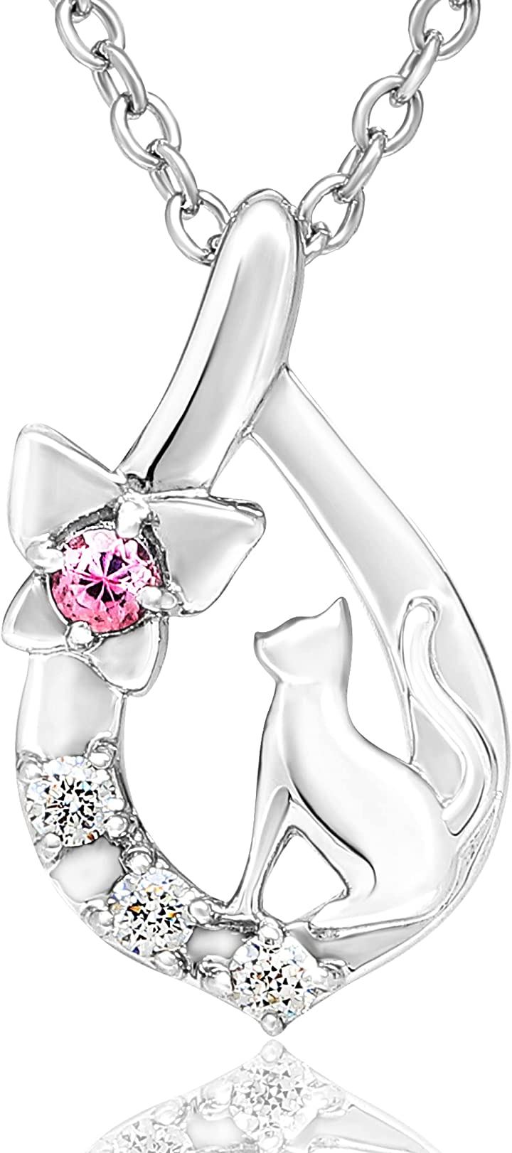 プチシャトン 天然石 シルバー SV925 ネコ 蝶々 ネックレス レディース 2-02 シルバー-ピンクトルマリン(2-02 シルバー-ピンクトルマリン)