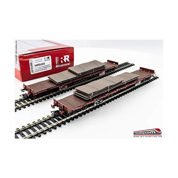RIVAROSSI HR6424 FS， 2-Unit Set Flat Wagons Type Rgs， Loaded with Steel Slabs， Period V-VI Rolling S