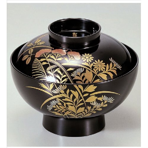 お椀 御殿吸椀黒秋草本漆塗蒔絵 [12φ x 9.6cm] (7-243-6) 木製品粉混合樹脂・熱硬化性樹脂 料亭 旅館 漆器 和食器 飲食店 業務用