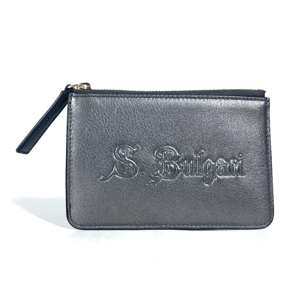 コインケース S.bvlgari ロゴ 財布 小銭入れ キーリング付き レザー シルバー系
