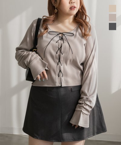 大きいサイズ レディース LL 3L 4L XL XXL XXXL CLETTEオリジナルレースアップリブプルオーバー