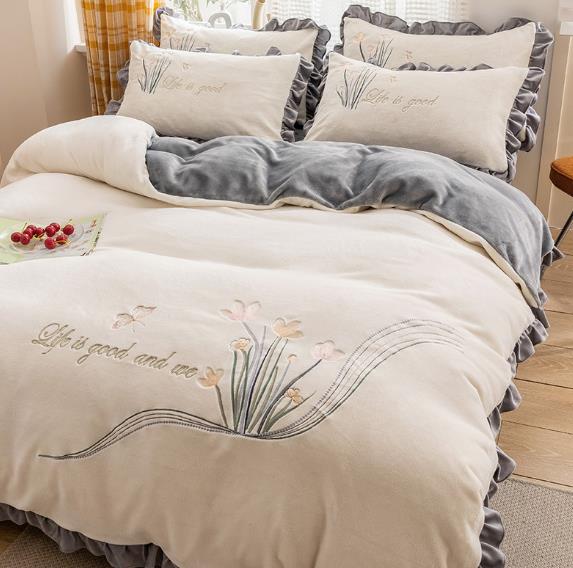 【新作入荷】布団カバーセット 可愛い 新生活 寝具セット プレゼント フランネル あったか 掛け布団カバー 冬 4点セット 敷き布団カバー 枕カバー フラットシーツ おしゃれ orange