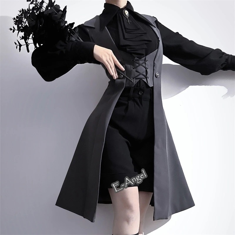 ロリータファッション 復古 王子系 皇子系 コスプレ ロングベスト グレー レトロ おしゃれ ゴス