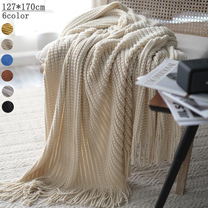 【本日限定】ブランケット 大判 毛布 おしゃれ マルチカバー 北欧 グレー ベッド ソファー 膝掛け 無地 カバー インテリア ひざ掛け フリンジ ニット おしゃれブランケット