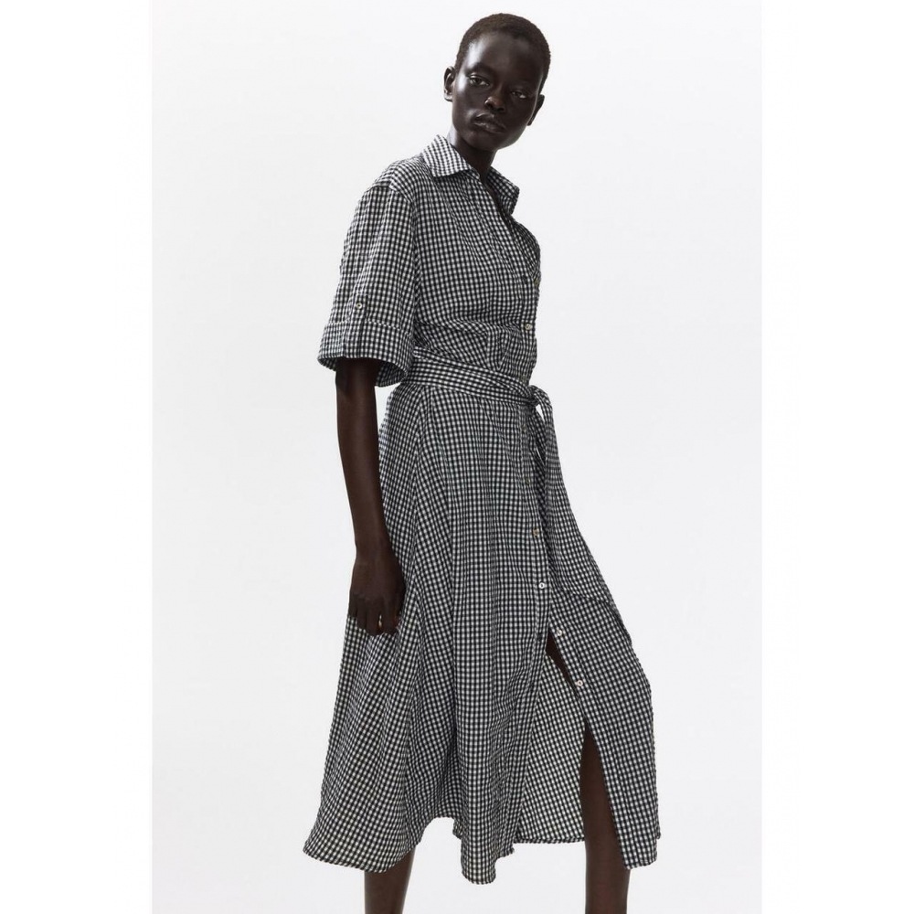 H&M ベルト付きドレスブラックギンガム 1360182002
