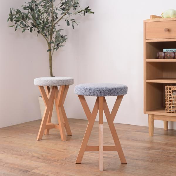 スツール 椅子 チェア 北欧 木製 丸型 腰掛け 丸スツール ファブリック 布地 コンパクト おしゃれ ブルー 青 ナチュラル カントリー かわいい 北欧 デザイン