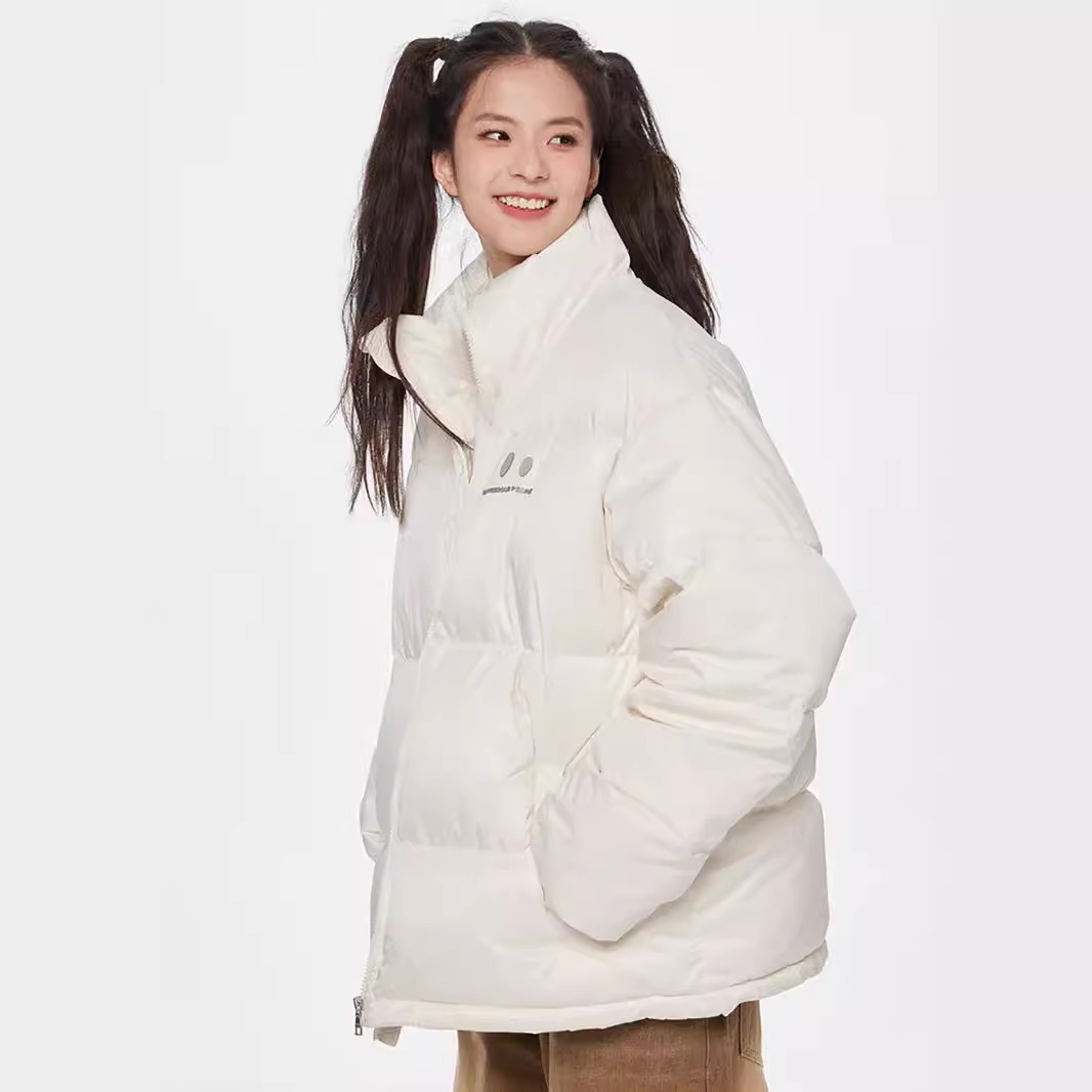 ホワイトダックダウン入りショートダウンジャケットユニセックス暖かい秋冬コート無地学生向けの極厚コート