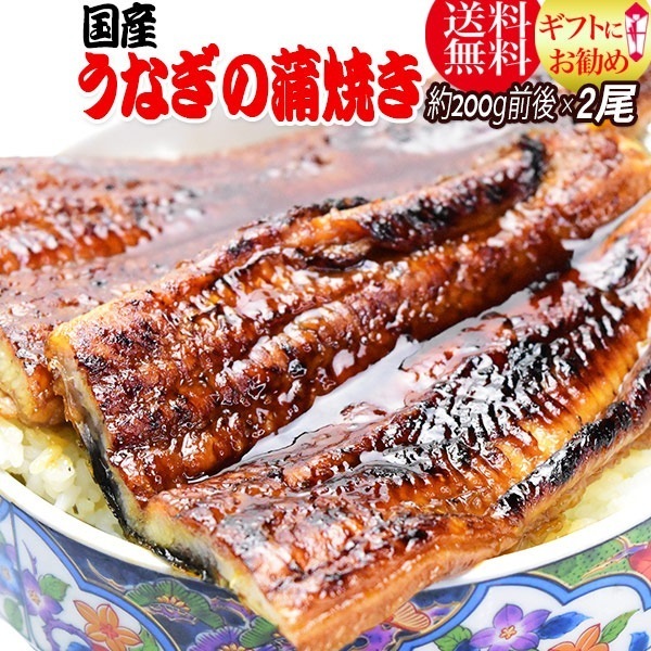 特大2尾入 うなぎ 蒲焼き 国内産 送料無料 1尾180g前後200g前後 炭火焼うなぎ蒲焼 鰻蒲焼のタレ付 合計2尾で360g400g前後特大サイ