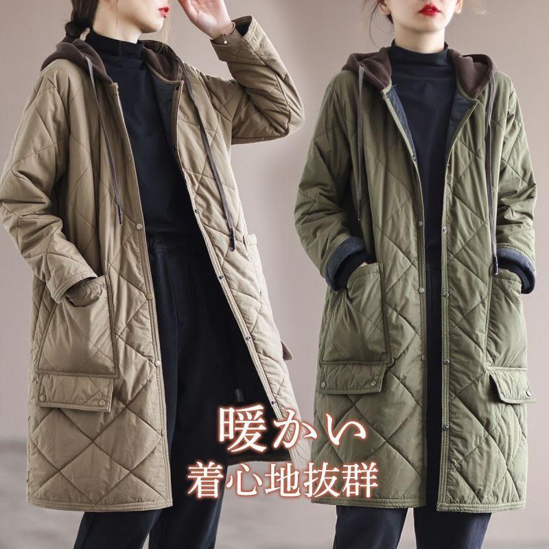 中綿コート レディース キルティングコート ロング丈 フード付き 中綿ジャケット ダウンコート 秋冬 防寒 裏起毛 アウター 一部即納 羽織り 体型カバー 通勤30%までに制限