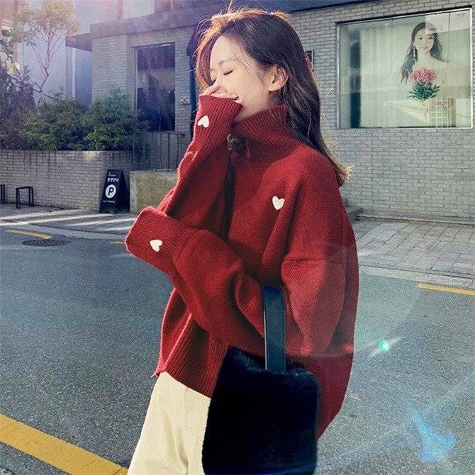 タートルネック ニット セーター ハート 温かい 韓国ファッション 韓国 キュート かわいい デート お出掛け ガーリー キレイ L 通勤 おしゃれ wnt-083