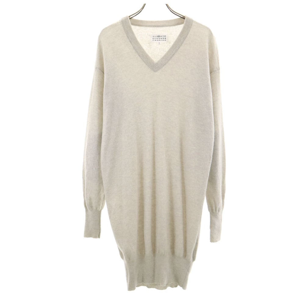 イタリア製 長袖 Vネック ニット ワンピース S ライトグレー レディース