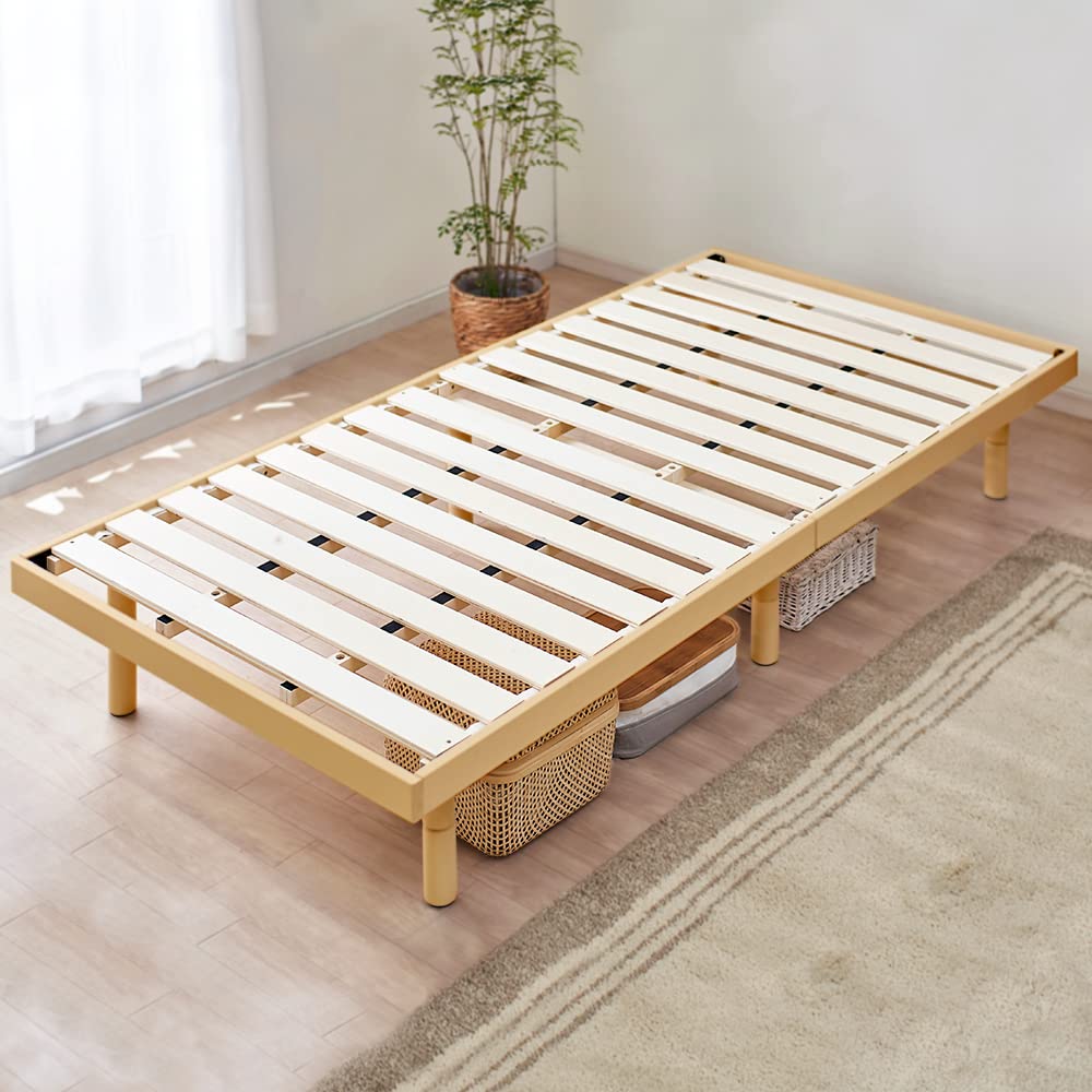 アイリスプラザ ベッド ベッドフレーム セミダブル 3段階 高さ調整 耐荷重約200kg 天然木 すのこベッド ナチュラル 幅約120×長さ約200cm×高さ約6~30