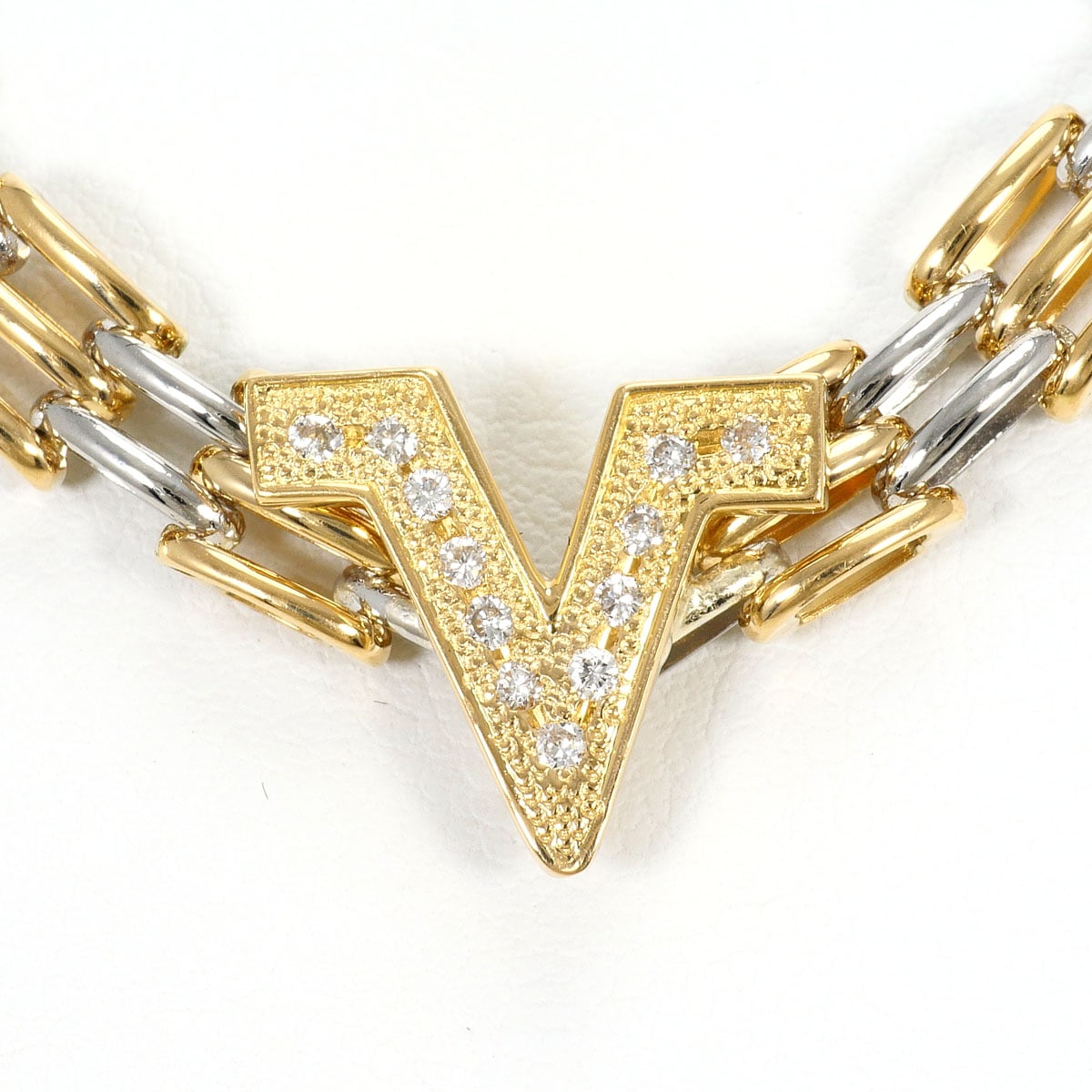 PT900 プラチナ K18 18金 YG イエローゴールド ネックレス ダイヤモンド 0.12ct 鑑別書 総重量約34.6g 約43cm 中古