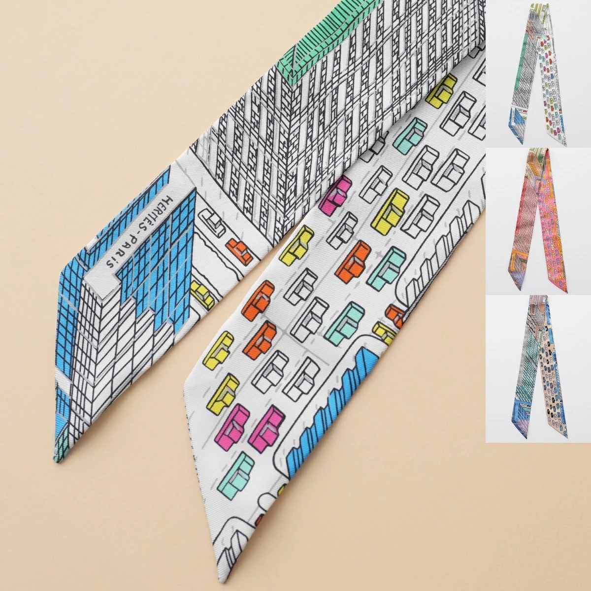 HERMES エルメス ツイリー スカーフ TWILLY 063969S レディース フランス製 シルク バンダナ 総柄 ロゴ ケース付き カラー3色